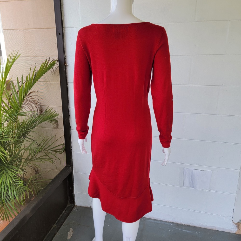 Bloomingdale's Vintage 90s Sweater Dress Red Women's S Woolmark Merino Ruffle - Picture 4 of 9